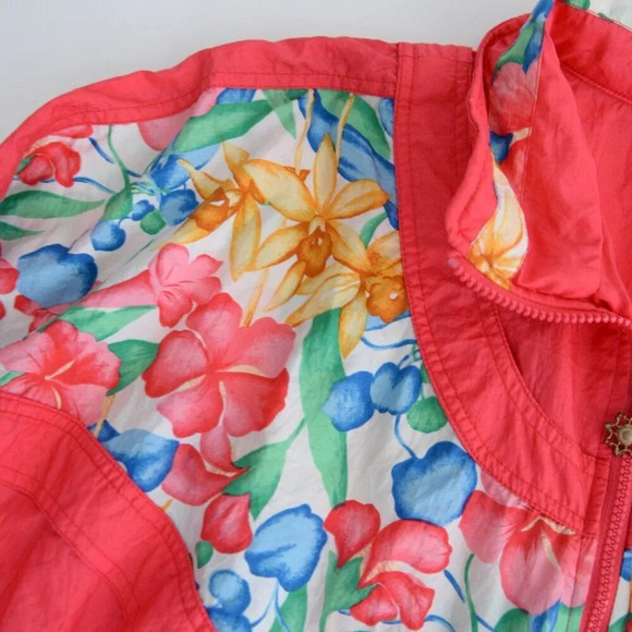 Vintage Lavon 90's 'Neon Coral & Floral Nylon Zip Up  Windbreaker Jacket L - Picture 11 of 11